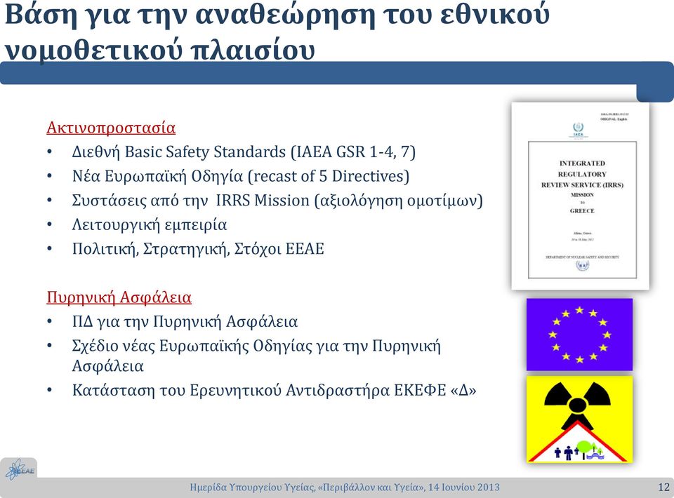 ομοτίμων) Λειτουργική εμπειρία Πολιτική, Στρατηγική, Στόχοι ΕΕΑΕ Πυρηνική Ασφάλεια ΠΔ για την Πυρηνική