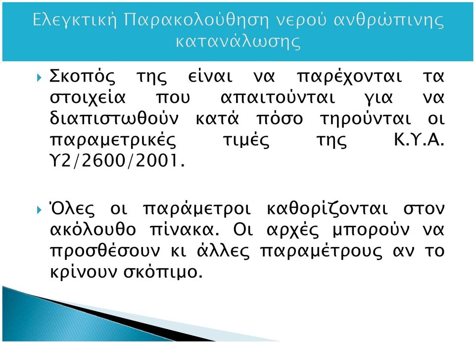 Υ2/2600/2001. Όλες οι παράμετροι καθορίζονται στον ακόλουθο πίνακα.