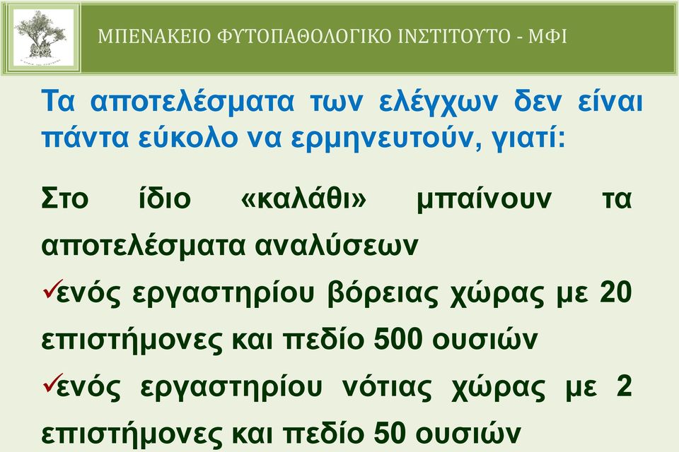 αναλύσεων ενός εργαστηρίου βόρειας χώρας με 20 επιστήμονες και