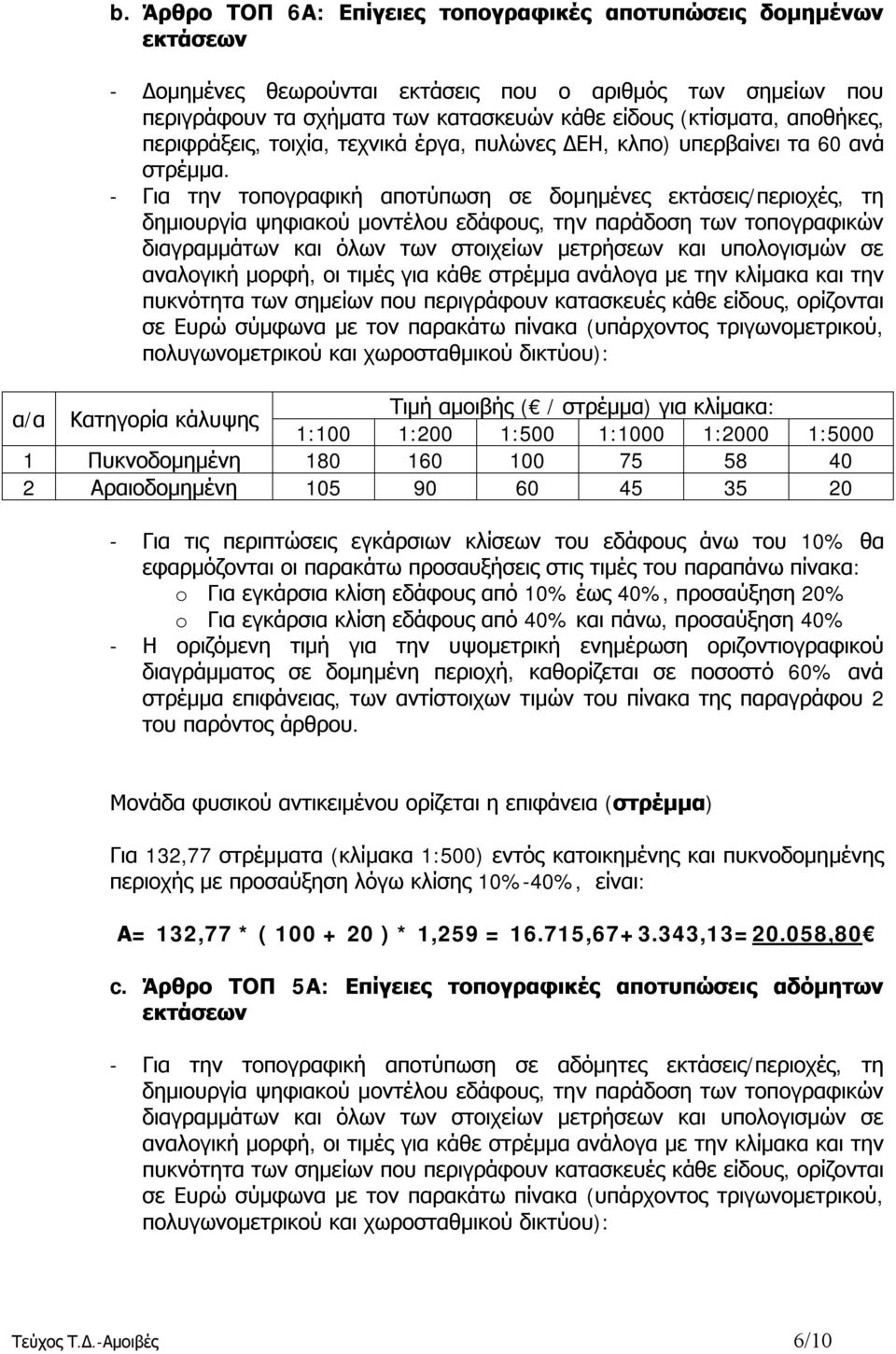 - Για την τοπογραφική αποτύπωση σε δομημένες εκτάσεις/περιοχές, τη δημιουργία ψηφιακού μοντέλου εδάφους, την παράδοση των τοπογραφικών διαγραμμάτων και όλων των στοιχείων μετρήσεων και υπολογισμών σε