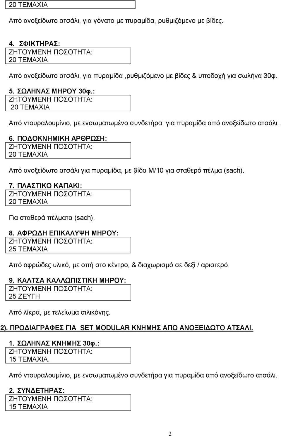 ΠΛΑΣΤΙΚΟ ΚΑΠΑΚΙ: Για σταθερά πέλματα (sach). 8. ΑΦΡΩΔΗ ΕΠΙΚΑΛΥΨΗ ΜΗΡΟΥ: 25 TEMAXIA Από αφρώδες υλικό, με οπή στο κέντρο, & διαχωρισμό σε δεξί / αριστερό. 9.