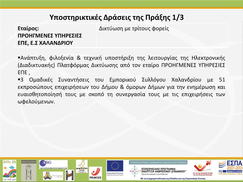 (Διαδικτυακής) Πλατφόρμας Δικτύωσης από τον εταίρο ΠΡΟΗΓΜΕΝΕΣ ΥΠΗΡΕΣΙΕΣ ΕΠΕ, 3 Ομαδικές Συναντήσεις του Εμπορικού