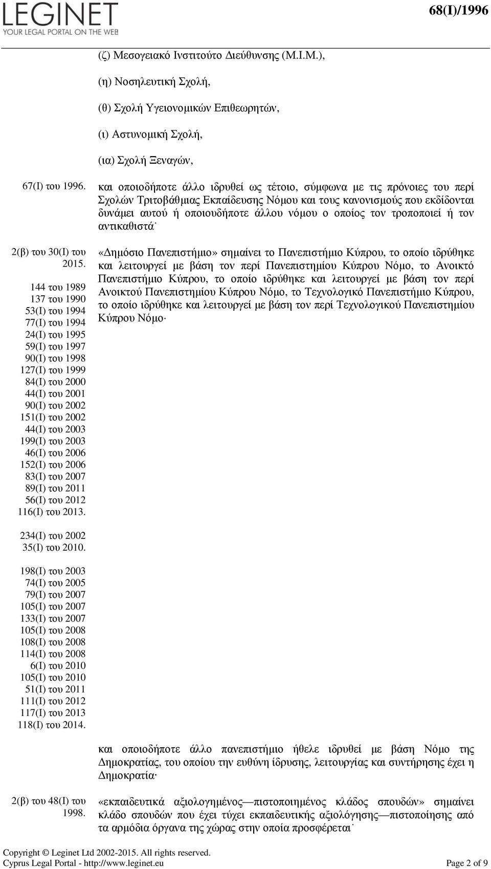 44(Ι) του 2003 199(Ι) του 2003 46(Ι) του 2006 152(Ι) του 2006 83(Ι) του 2007 89(Ι) του 2011 56(Ι) του 2012 116(Ι) του 2013.