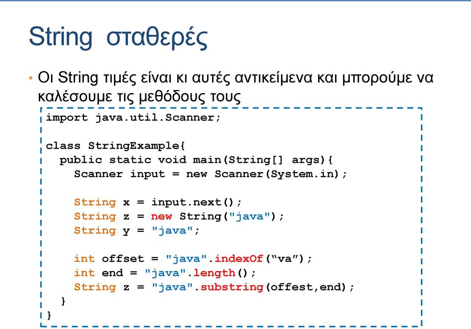 scanner; class StringExample{ public static void main(string[] args){ Scanner input = new