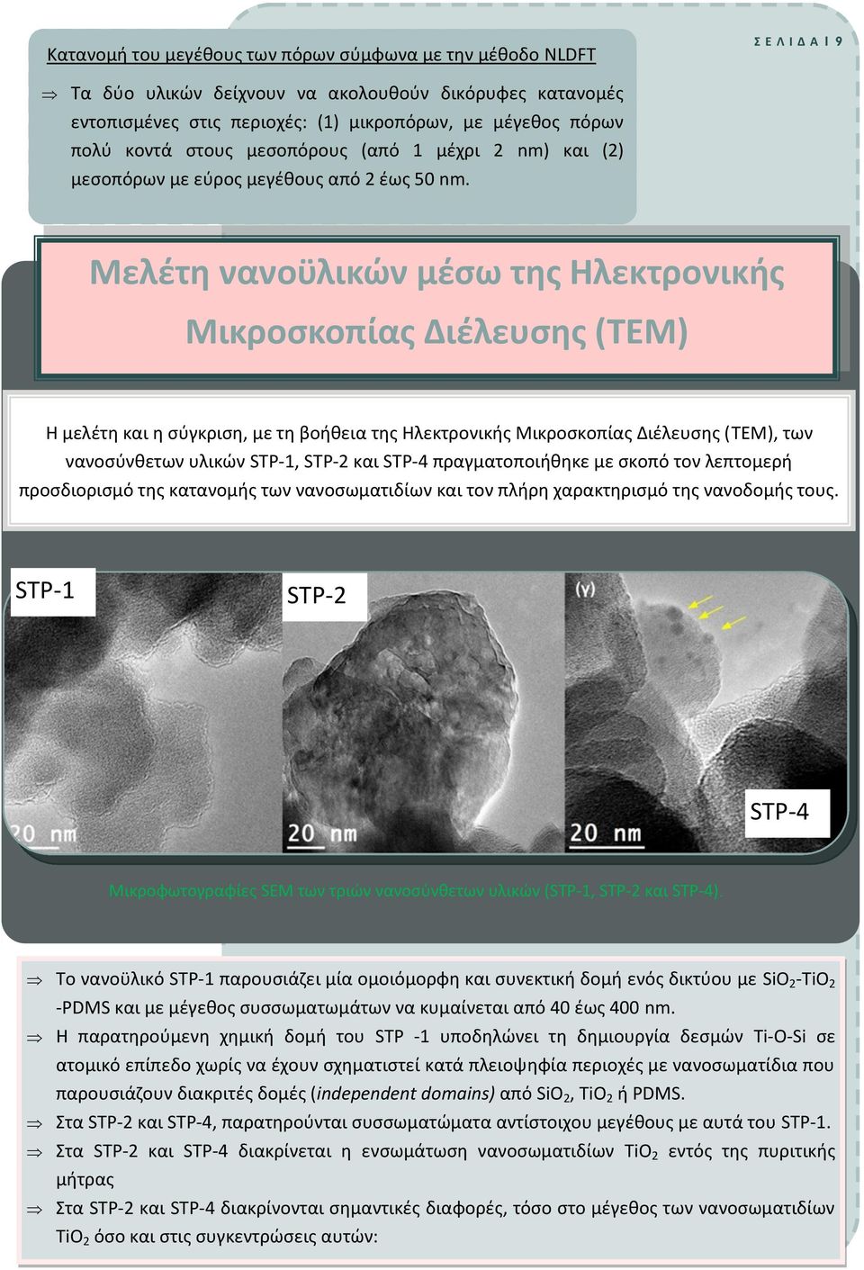 Μελέτη νανοϋλικών μέσω της Ηλεκτρονικής Μικροσκοπίας Διέλευσης (TEM) Η μελέτη και η σύγκριση, με τη βοήθεια της Ηλεκτρονικής Μικροσκοπίας Διέλευσης (TEM), των νανοσύνθετων υλικών STP-1, STP-2 και