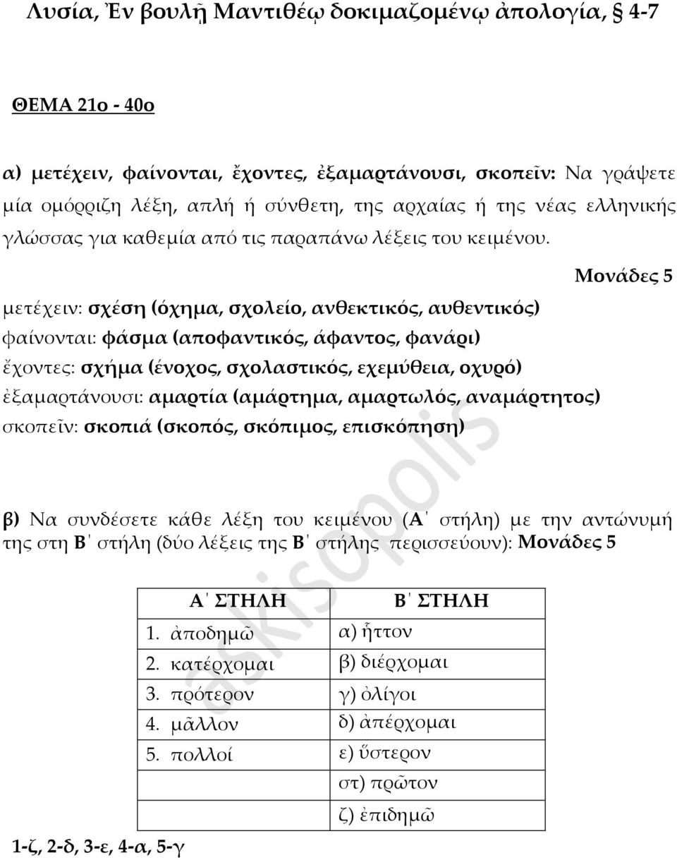 μετέχειν: σχέση (όχημα, σχολείο, ανθεκτικός, αυθεντικός) φαίνονται: φάσμα (αποφαντικός, άφαντος, φανάρι) ἔχοντες: σχήμα (ένοχος, σχολαστικός, εχεμύθεια, οχυρό) ἐξαμαρτάνουσι: αμαρτία (αμάρτημα,