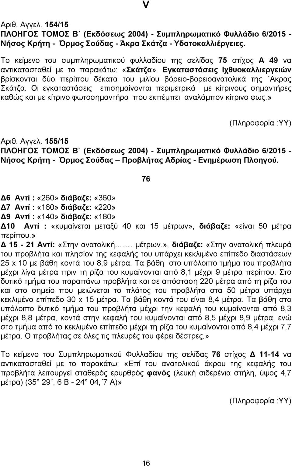 Εγκαταστάσεις Ιχθυοκαλλιεργειών βρίσκονται δύο περίπου δέκατα του μιλίου βόρειο-βορειοανατολικά της Ακρας Σκάτζα.