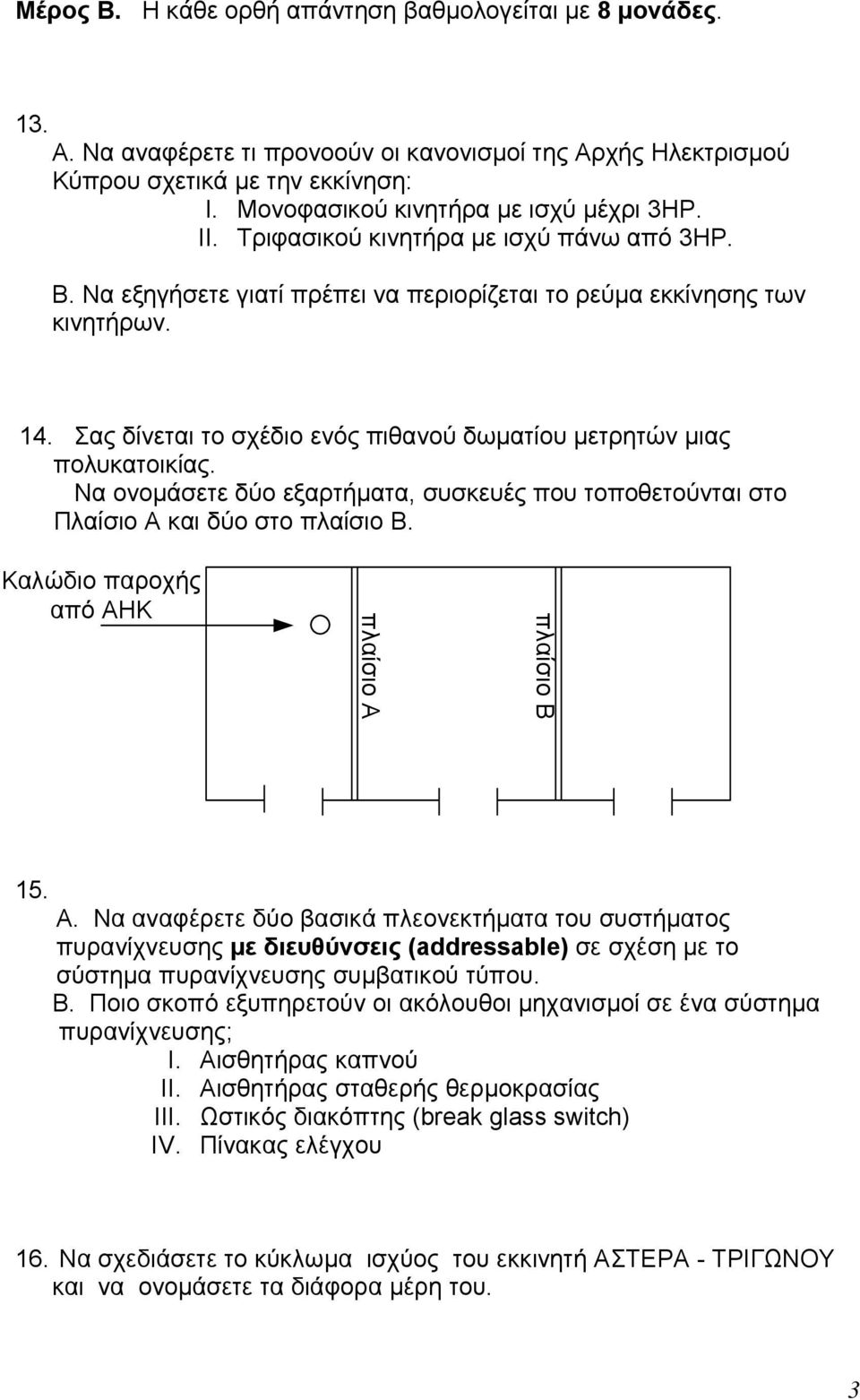 Σας δίνεται το σχέδιο ενός πιθανού δωματίου μετρητών μιας πολυκατοικίας. Να ονομάσετε δύο εξαρτήματα, συσκευές που τοποθετούνται στο Πλαίσιο Α και δύο στο πλαίσιο Β.