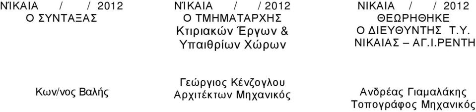 ΙΕΥΘΥΝΤΗΣ Τ.Υ. ΝΙΚΑΙΑΣ ΑΓ.Ι.ΡΕΝΤΗ Κων/νος Βαλής Γεώργιος