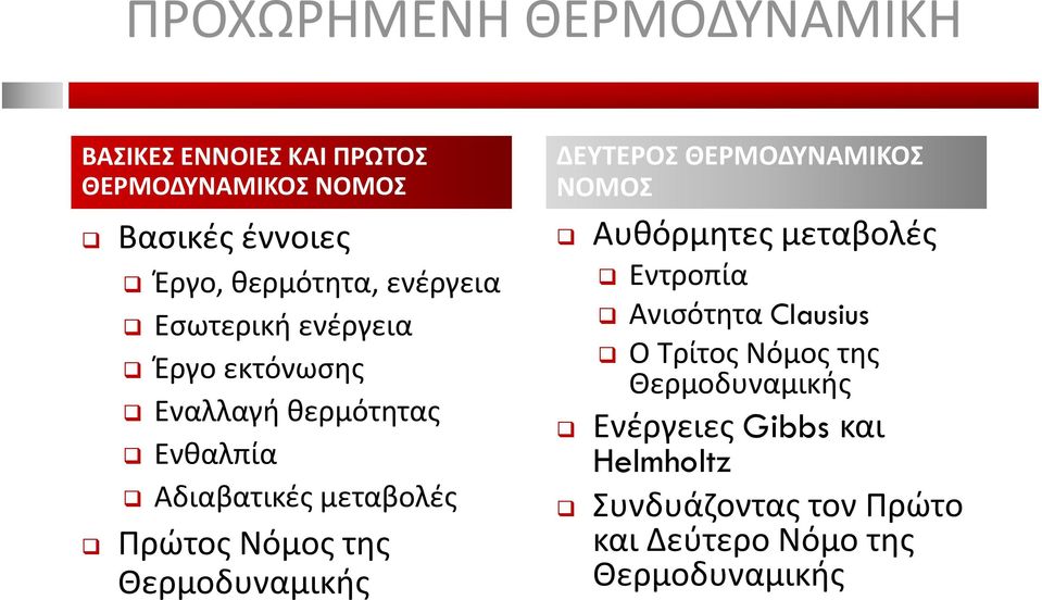 της Θερμοδυναμικής ΔΕΥΤΕΡΟΣ ΘΕΡΜΟΔΥΝΑΜΙΚΟΣ ΝΟΜΟΣ Αυθόρμητες μεταβολές Εντροπία Ανισότητα Clausius Ο Τρίτος