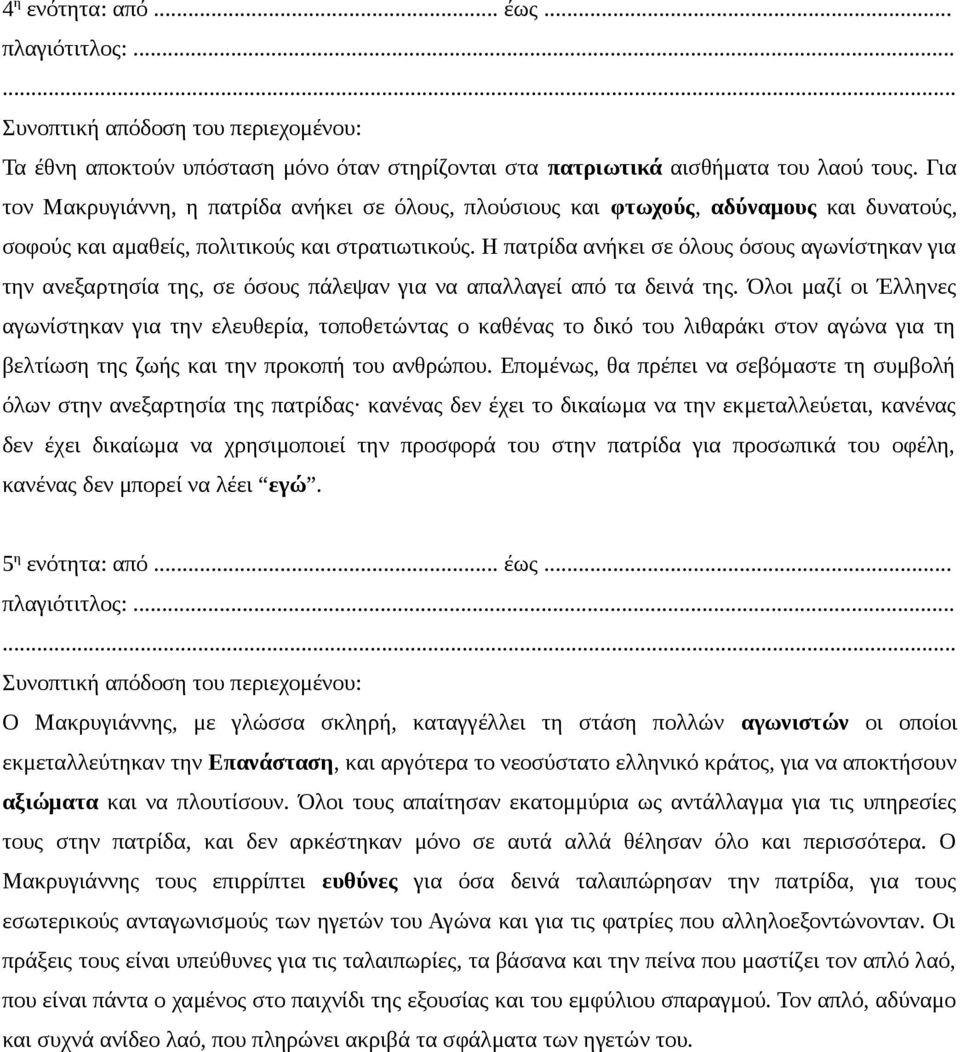 Η πατρίδα ανήκει σε όλους όσους αγωνίστηκαν για την ανεξαρτησία της, σε όσους πάλεψαν για να απαλλαγεί από τα δεινά της.