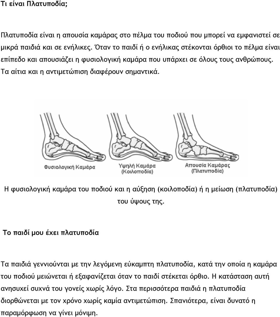 Η φυσιολογική καμάρα του ποδιού και η αύξηση (κοιλοποδία) ή η μείωση (πλατυποδία) του ύψους της.