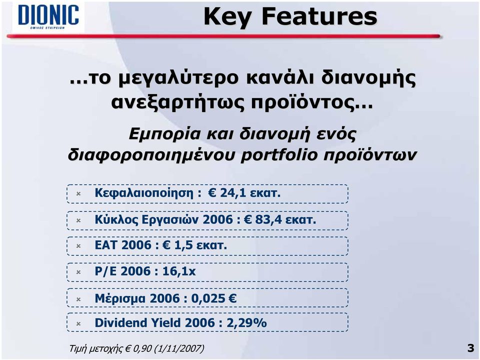 Κύκλος Εργασιών 2006 : 83,4 εκατ. EAT 2006: 1,5 εκατ.