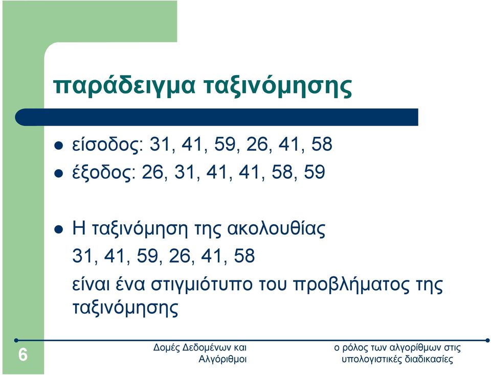 ταξινόμηση της ακολουθίας 31, 41, 59, 26, 41,