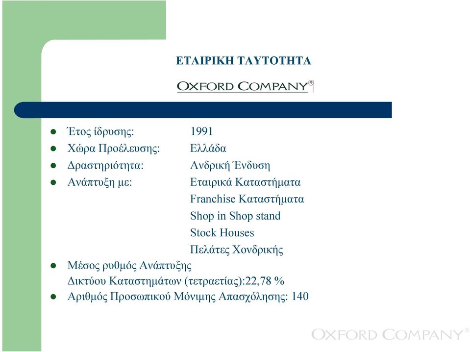 in Shop stand Stock Houses Πελάτες Χονδρικής Μέσος ρυθµός Ανάπτυξης ικτύου