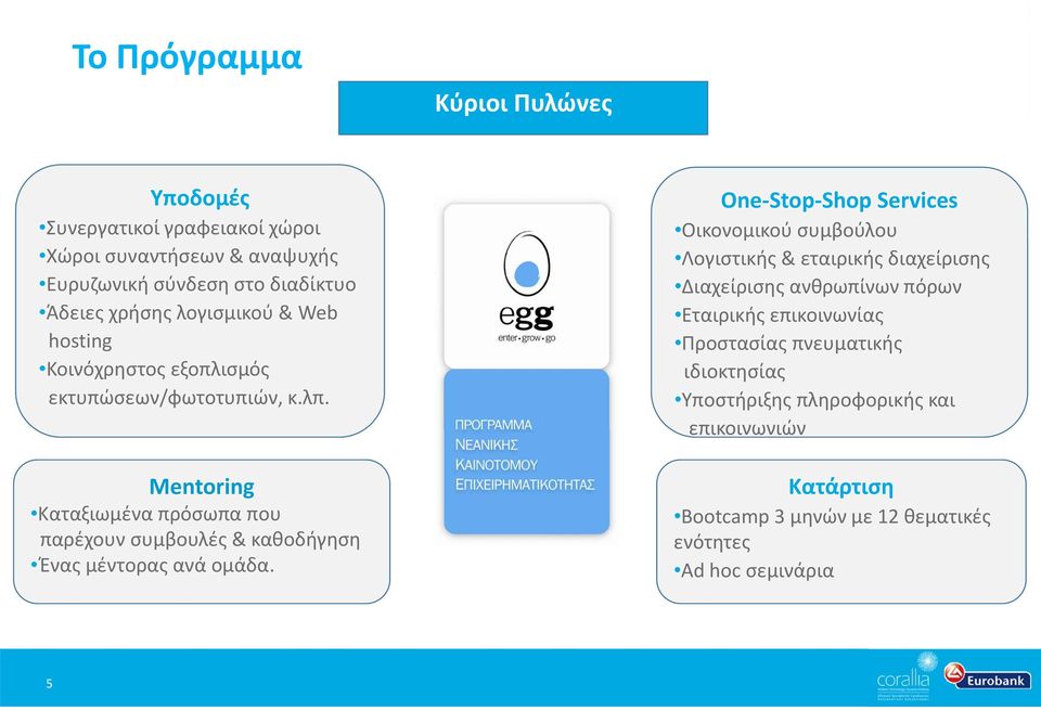 Mentoring Καταξιωμένα πρόσωπα που παρέχουν συμβουλές & καθοδήγηση Ένας μέντορας ανά ομάδα.