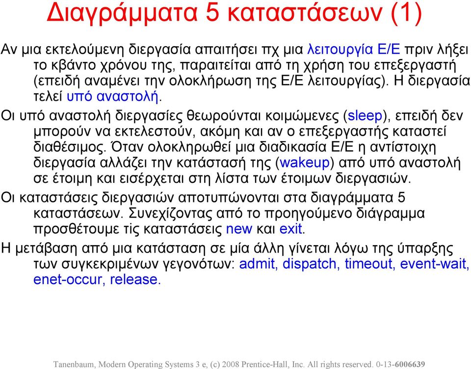 Όταν ολοκληρωθεί μια διαδικασία Ε/Ε η αντίστοιχη διεργασία αλλάζει την κατάστασή της (wakeup) από υπό αναστολή σε έτοιμη και εισέρχεται στη λίστα των έτοιμων διεργασιών.