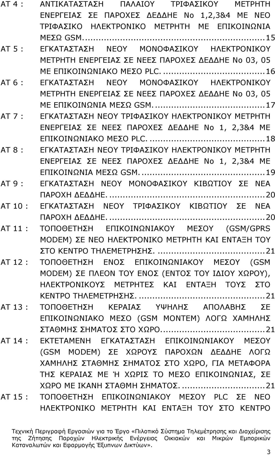 ... 16 ΑΤ 6 : ΕΓΚΑΤΑΣΤΑΣΗ ΝΕΟΥ ΜΟΝΟΦΑΣΙΚΟΥ ΗΛΕΚΤΡΟΝΙΚΟΥ ΜΕΤΡΗΤΗ ΕΝΕΡΓΕΙΑΣ ΣΕ ΝΕΕΣ ΠΑΡΟΧΕΣ Ε ΗΕ Νο 03, 05 ΜΕ ΕΠΙΚΟΙΝΩΝΙΑ ΜΕΣΩ GSM.