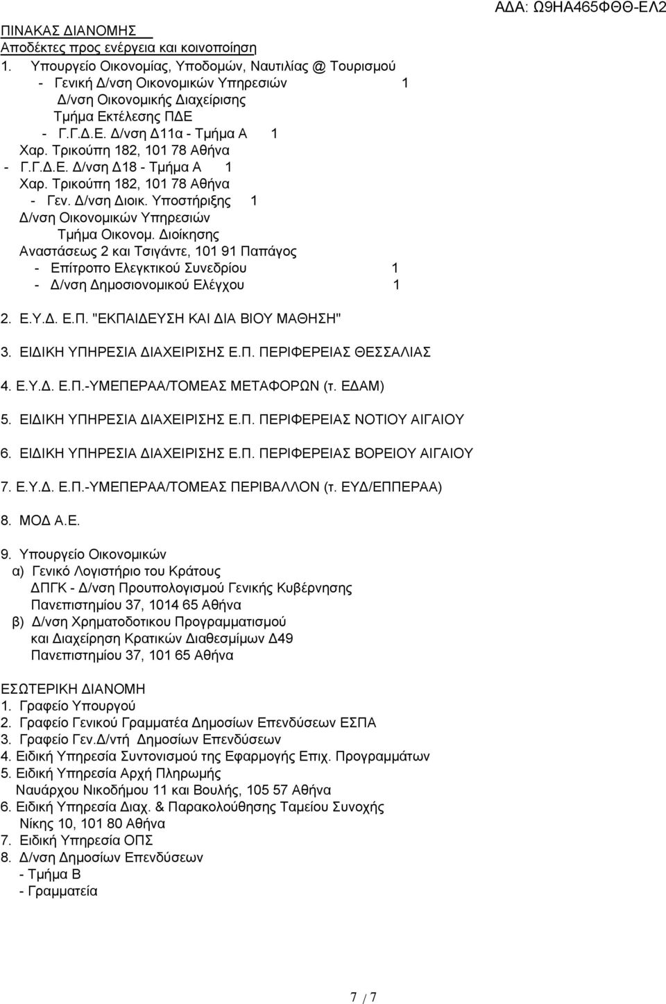 Τρικούπη 8, 0 78 Αθήνα - Γ.Γ.Δ.Ε. Δ/νση Δ8 - Τμήμα Α Χαρ. Τρικούπη 8, 0 78 Αθήνα - Γεν. Δ/νση Διοικ. Υποστήριξης Δ/νση Οικονομικών Υπηρεσιών Τμήμα Οικονομ.