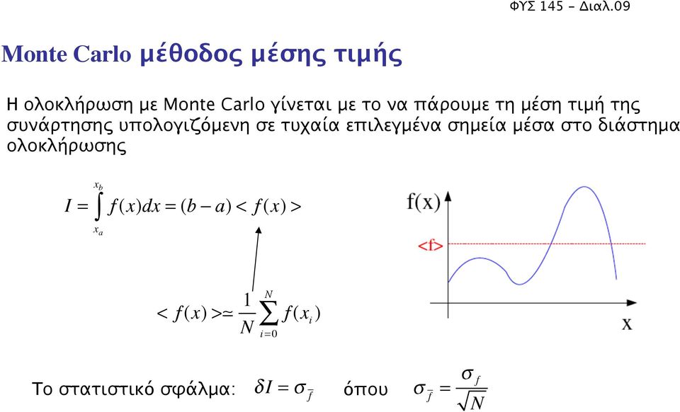 πάρουμε τη μέση τιμή της συνάρτησης υπολογιζόμενη σε τυχαία επιλεγμένα σημεία