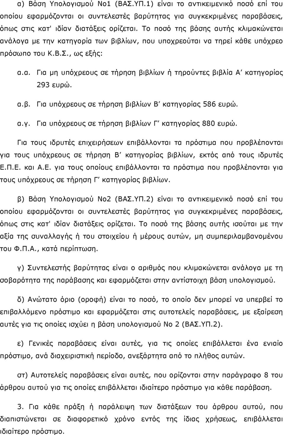 α.β. Για υπόχρεους σε τήρηση βιβλίων Β κατηγορίας 586 ευρώ. α.γ. Για υπόχρεους σε τήρηση βιβλίων Γ κατηγορίας 880 ευρώ.