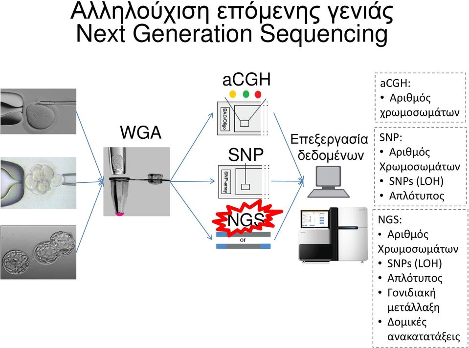 Αριθμός Χρωμοσωμάτων SNPs (LOH) Απλότυπος NGS NGS: Αριθμός