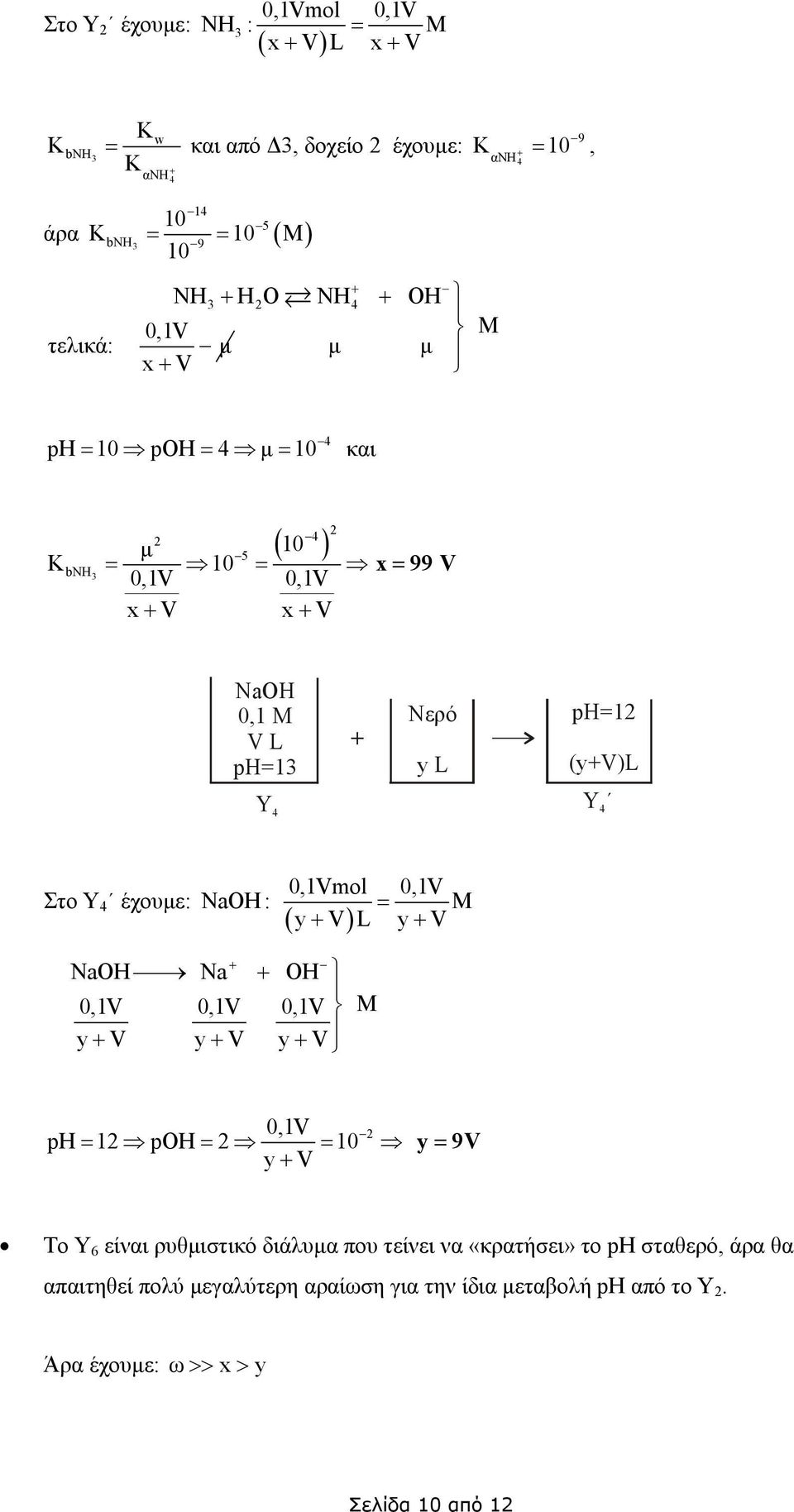 έχουµε: Na : 0,1mol 0,1 = M y L y Νa Na ΟH 0,1 0,1 0,1 y y y 0,1 ph 1 poη 10 y = = = y = 9 Το Y 6 είναι ρυθµιστικό διάλυµα που τείνει να