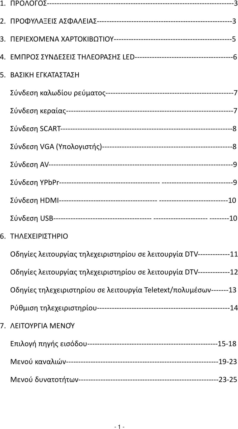 ΒΑΣΙΚΗ ΕΓΚΑΤΑΣΤΑΣΗ Σύνδεση καλωδίου ρεύματος----------------------------------------------------7 Σύνδεση κεραίας--------------------------------------------------------------------7 Σύνδεση