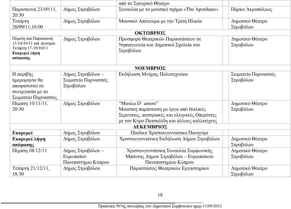 ακριβής ημερομηνία θα αποφασιστεί σε συνεργασία με το Σωματείο Παρνασσός.