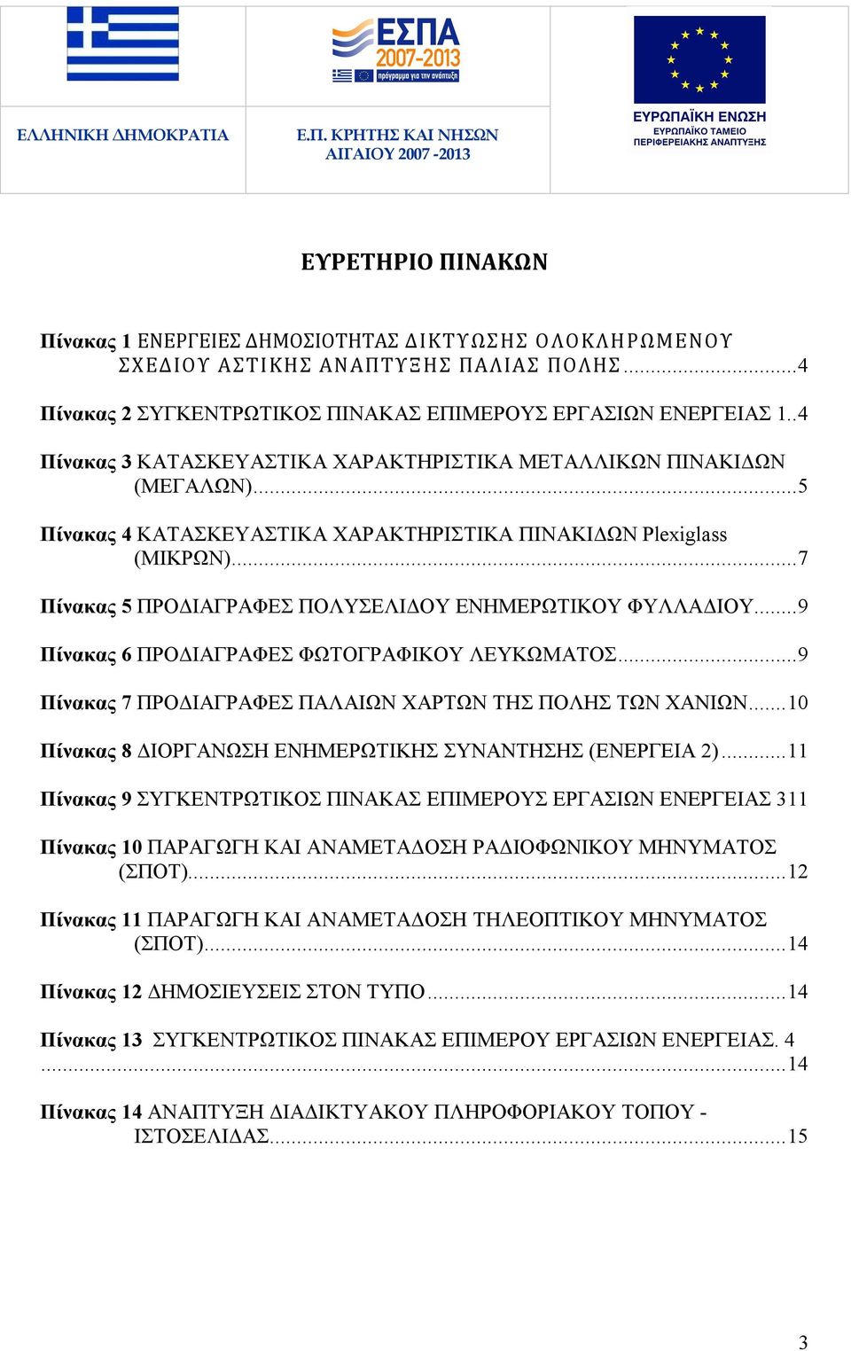 ..7 Πίνακας 5 ΠΡΟΔΙΑΓΡΑΦΕΣ ΠΟΛΥΣΕΛΙΔΟΥ ΕΝΗΜΕΡΩΤΙΚΟΥ ΦΥΛΛΑΔΙΟΥ...9 Πίνακας 6 ΠΡΟΔΙΑΓΡΑΦΕΣ ΦΩΤΟΓΡΑΦΙΚΟΥ ΛΕΥΚΩΜΑΤΟΣ...9 Πίνακας 7 ΠΡΟΔΙΑΓΡΑΦΕΣ ΠΑΛΑΙΩΝ ΧΑΡΤΩΝ ΤΗΣ ΠΟΛΗΣ ΤΩΝ ΧΑΝΙΩΝ.