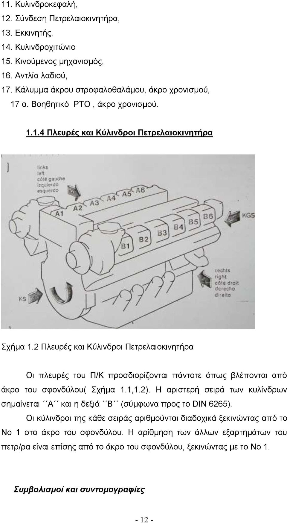 2 Πλευρές και Κύλινδροι Πετρελαιοκινητήρα Οι πλευρές του Π/Κ προσδιορίζονται πάντοτε όπως βλέπονται από άκρο του σφονδύλου( Σχήμα 1.1,1.2).
