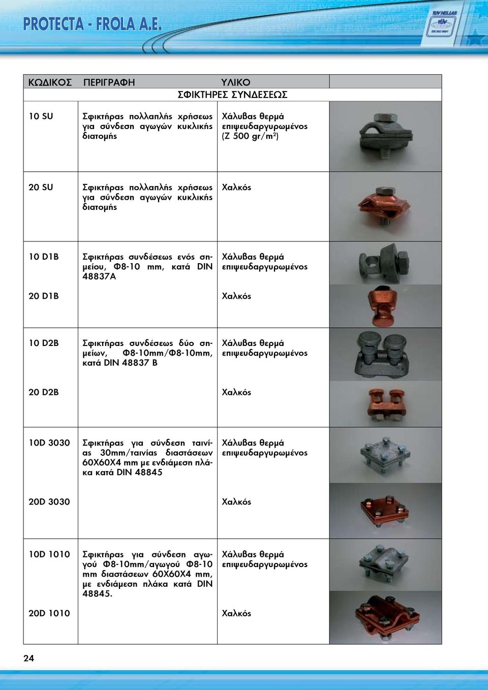 Φ8-10mm/Φ8-10mm, κατά DIN 48837 B 20 D2B 10D 3030 Σφικτήρας για σύνδεση ταινίας 30mm/ταινίας διαστάσεων 60Χ60Χ4 mm με ενδιάμεση πλάκα κατά DIN 48845