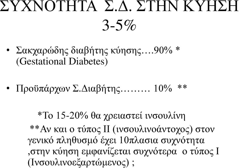 Διαβήτης 10% ** *Το 15-20% θα χρειαστεί ινσουλίνη **Αν και ο τύπος ΙΙ