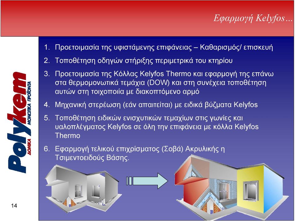 τοιχοποιία με διακοπτόμενο αρμό 4. Μηχανική στερέωση (εάν απαιτείται) με ειδικά βύζματα Kelyfos 5.