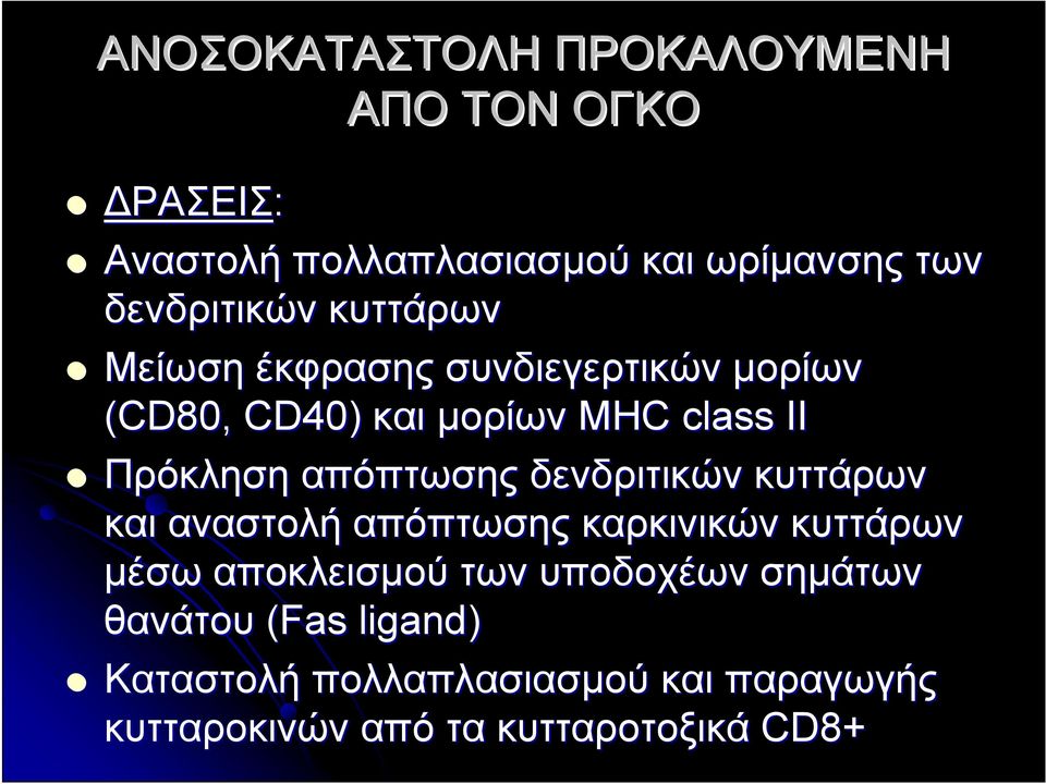 Πρόκληση απόπτωσης δενδριτικών κυττάρων και αναστολή απόπτωσης καρκινικών κυττάρων μέσω αποκλεισμού