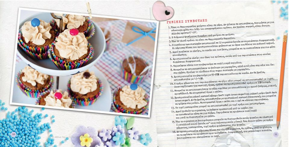 Η ποσότητα των συνταγών αντιστοιχεί σε 12 cupcakes (εκτός αν σημειώνεται διαφορετικά). Οι χάρτινες θήκες που χρησιμοποιούνται φτάνουν ως το ύψος της θήκης του ειδικού ταψιού. 5.