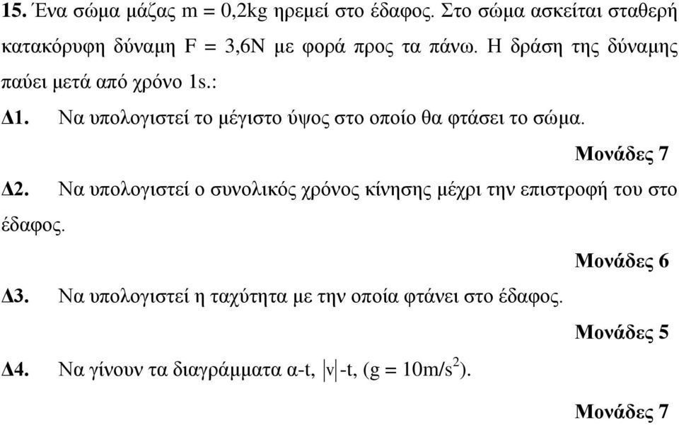 Η δράση της δύναμης παύει μετά από χρόνο 1s.: Δ1.