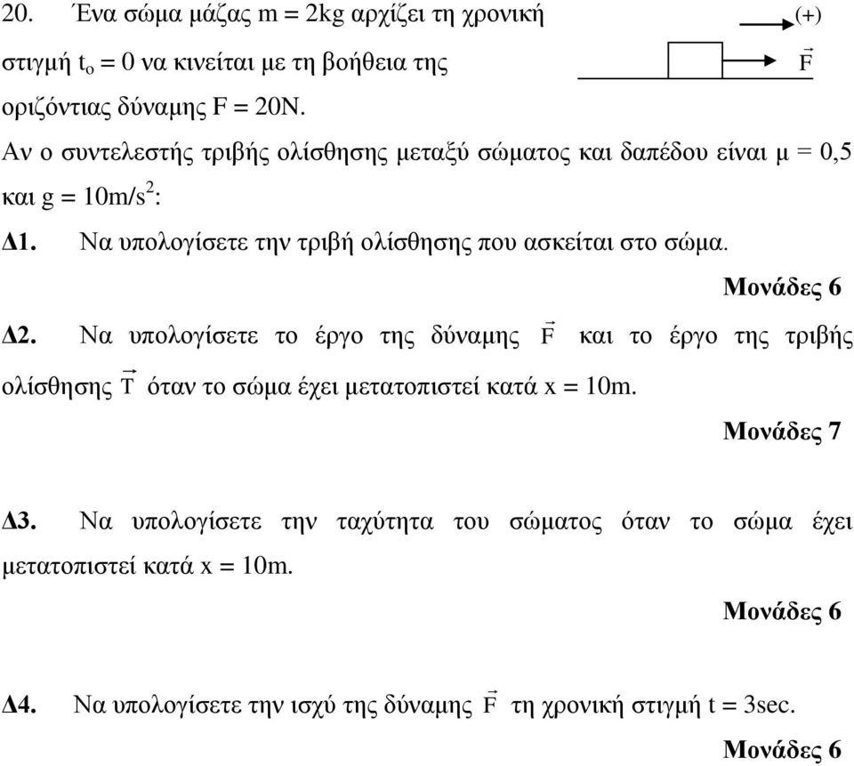 Να υπολογίσετε την τριβή ολίσθησης που ασκείται στο σώμα. Δ2.