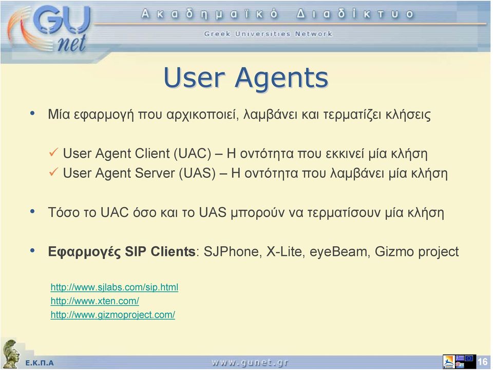 UAC όσο και το UAS μπορούν να τερματίσουν μία κλήση Εφαρμογές SIP Clients: SJPhone, X-Lite,