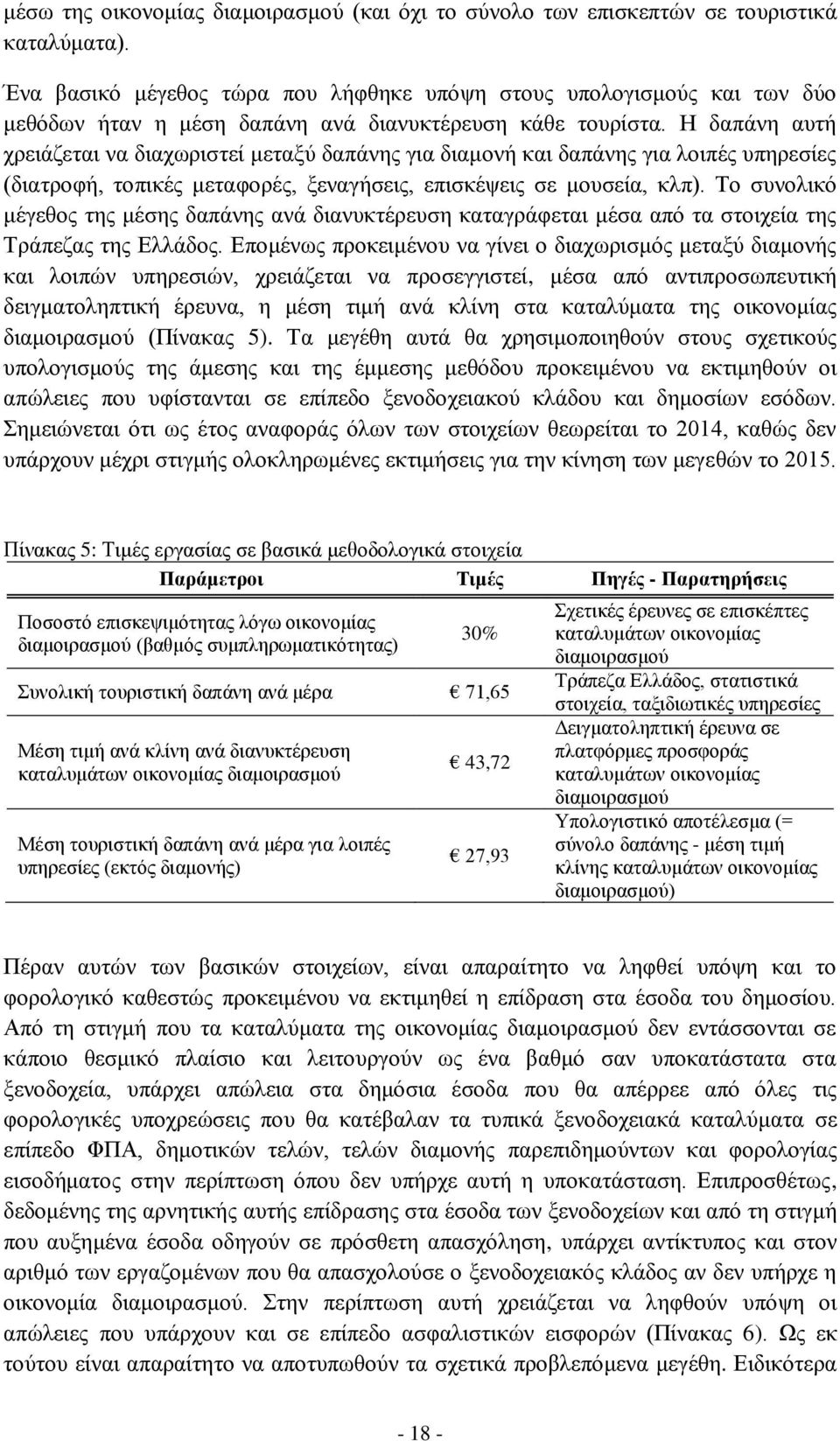 Η δαπάνη αυτή χρειάζεται να διαχωριστεί μεταξύ δαπάνης για διαμονή και δαπάνης για λοιπές υπηρεσίες (διατροφή, τοπικές μεταφορές, ξεναγήσεις, επισκέψεις σε μουσεία, κλπ).