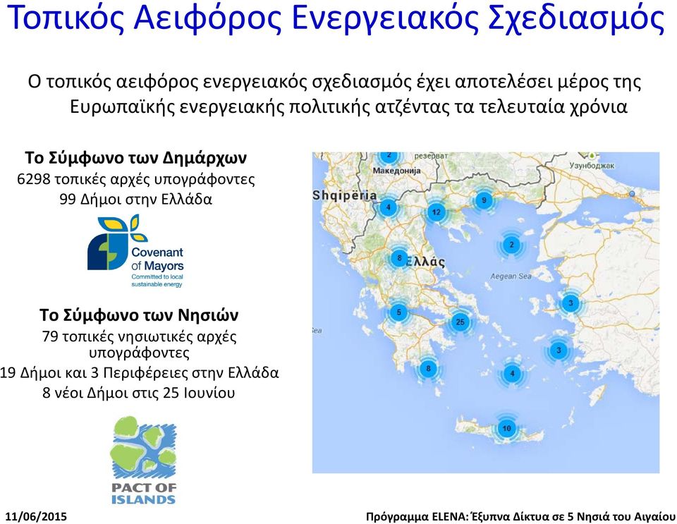 των Δημάρχων 6298 τοπικές αρχές υπογράφοντες 99 Δήμοι στην Ελλάδα Το Σύμφωνο των Νησιών 79