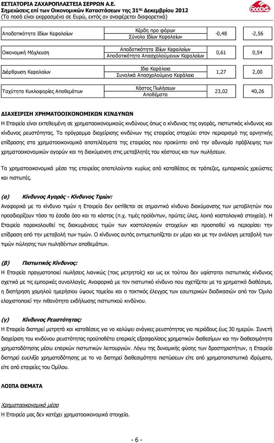 σε χρηματοοικονομικούς κινδύνους όπως ο κίνδυνος της αγοράς, πιστωτικός κίνδυνος και κίνδυνος ρευστότητας.