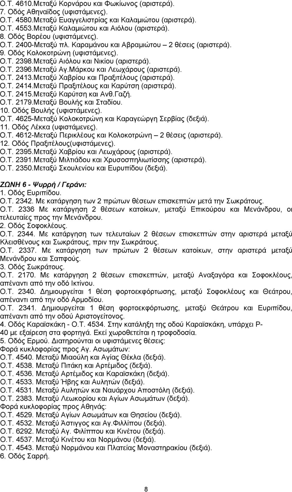 Μάρκου και Λεωχάρους (αριστερά). Ο.Τ. 2413.Μεταξύ Χαβρίου και Πραξιτέλους (αριστερά). Ο.Τ. 2414.Μεταξύ Πραξιτέλους και Καρύτση (αριστερά). Ο.Τ. 2415.Μεταξύ Καρύτση και Ανθ.Γαζή. Ο.Τ. 2179.