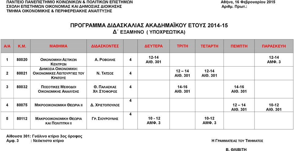 ΡΟΒΟΛΗΣ Ν. ΤΑΤΣΟΣ 12-1 12 1 12-1 12-1 3 80032 ΠΟΣΟΤΙΚΕΣ ΜΕΘΟΔΟΙ ΟΙΚΟΝΟΜΙΚΗΣ ΑΝΑΛΥΣΗΣ Θ. ΠΑΛΑΣΚΑΣ ΧΡ. ΣΤΟΦΟΡΟΣ 1-16 1-16 80075 ΜΙΚΡΟΟΙΚΟΝΟΜΙΚΗ ΘΕΩΡΙΑ ΙΙ Δ.