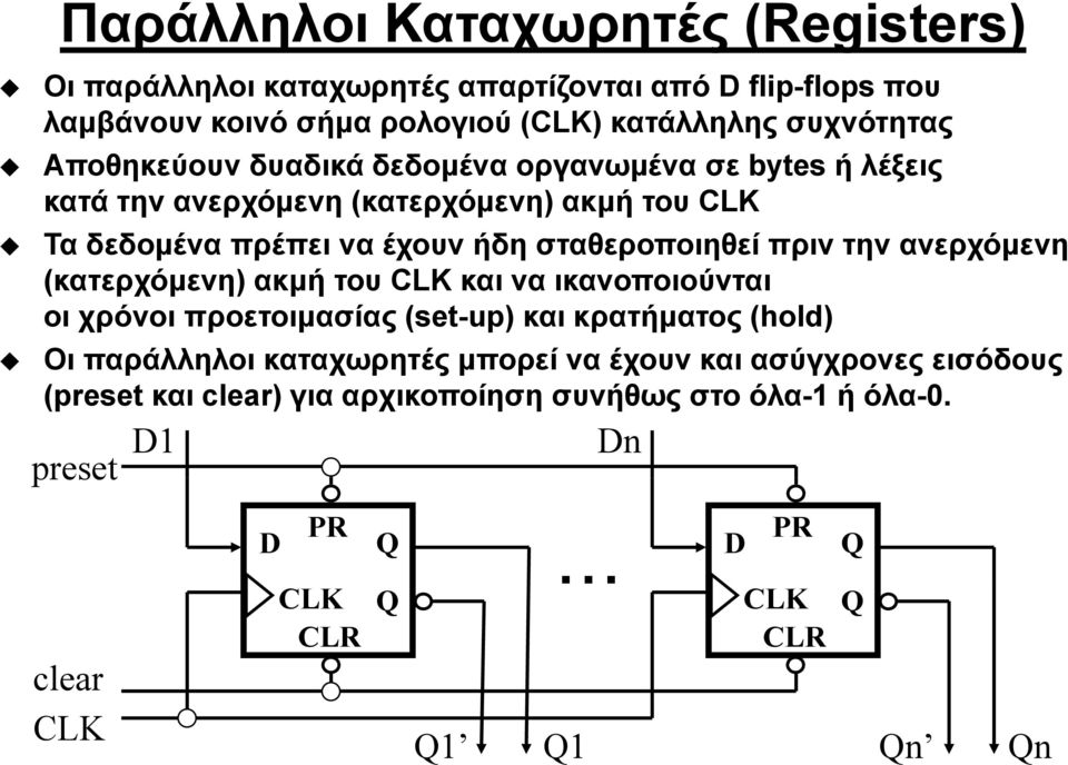 σταθεροποιηθεί πριν την ανερχόμενη (κατερχόμενη) ακμή του και να ικανοποιούνται οι χρόνοι προετοιμασίας (set-up) και κρατήματος (hold) Οι