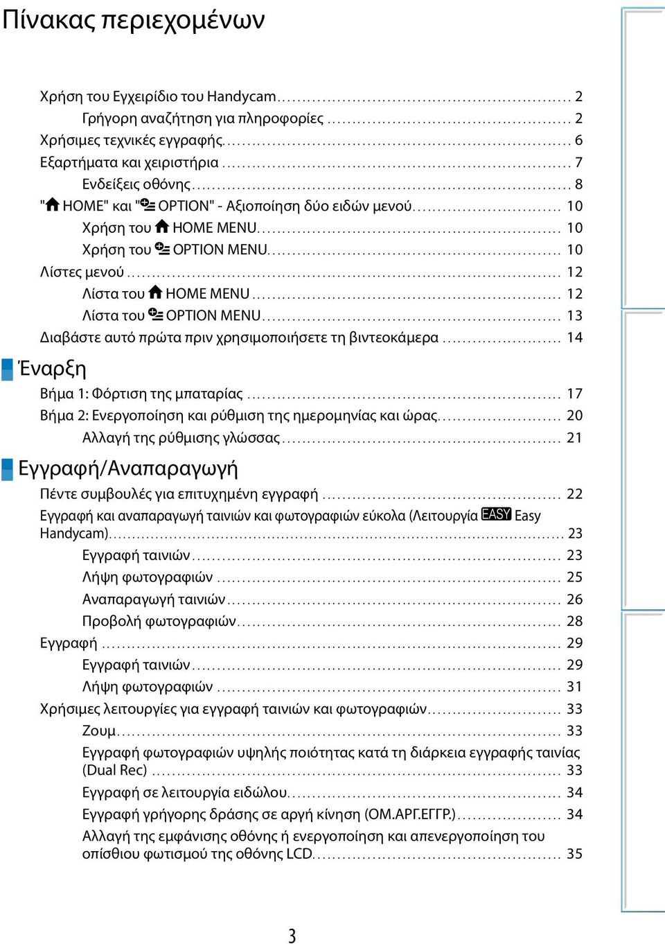 ........................................................................... 8 " HOME" και " OPTION" - Αξιοποίηση δύο ειδών μενού.............................. 10 Χρήση του HOME MENU.