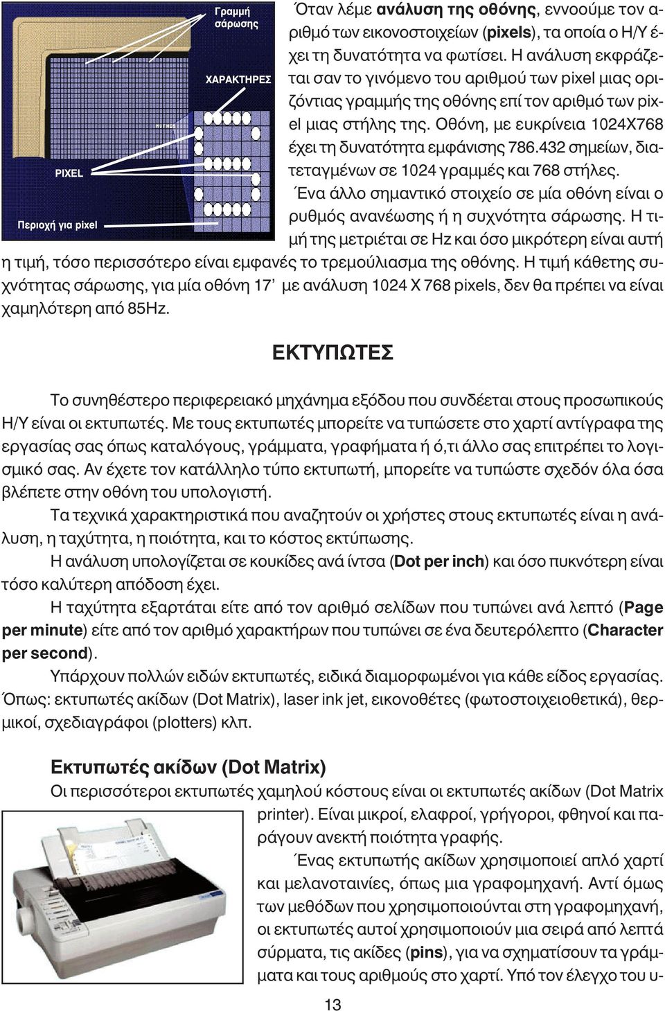 432 σηµείων, διατεταγµένων σε 1024 γραµµές και 768 στήλες. Ένα άλλο σηµαντικό στοιχείο σε µία οθόνη είναι ο ρυθµός ανανέωσης ή η συχνότητα σάρωσης.