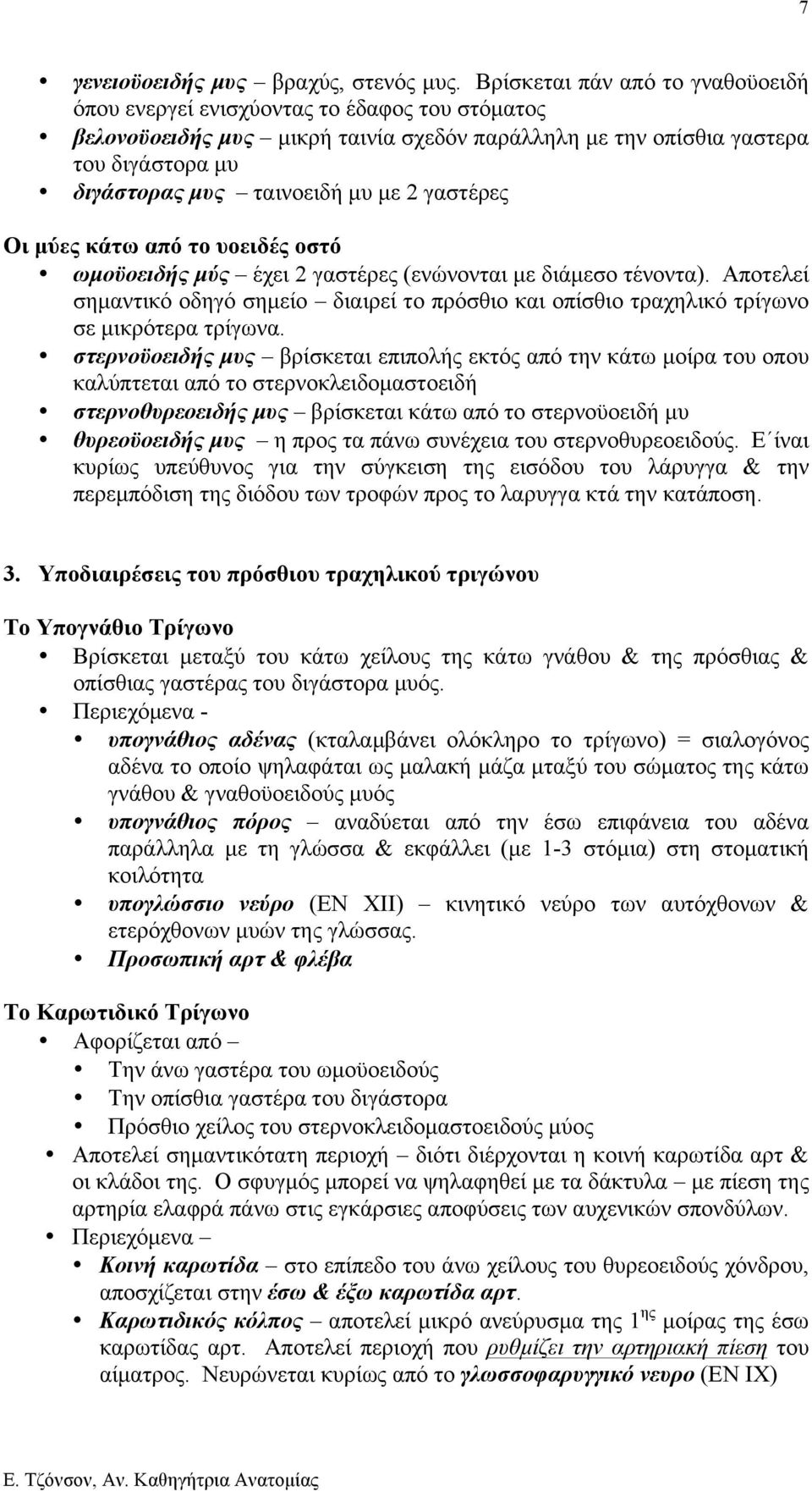 2 γαστέρες Οι µύες κάτω από το υοειδές οστό ωµοϋοειδής µύς έχει 2 γαστέρες (ενώνονται µε διάµεσο τένοντα).