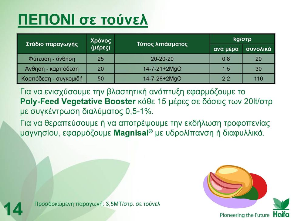 14-7-28+2MgO 2,2 110 Γηα λα εληζρύζνπκε ηελ βιαζηεηηθή αλάπηπμε εθαξκόδνπκε ην Poly-Feed Vegetative