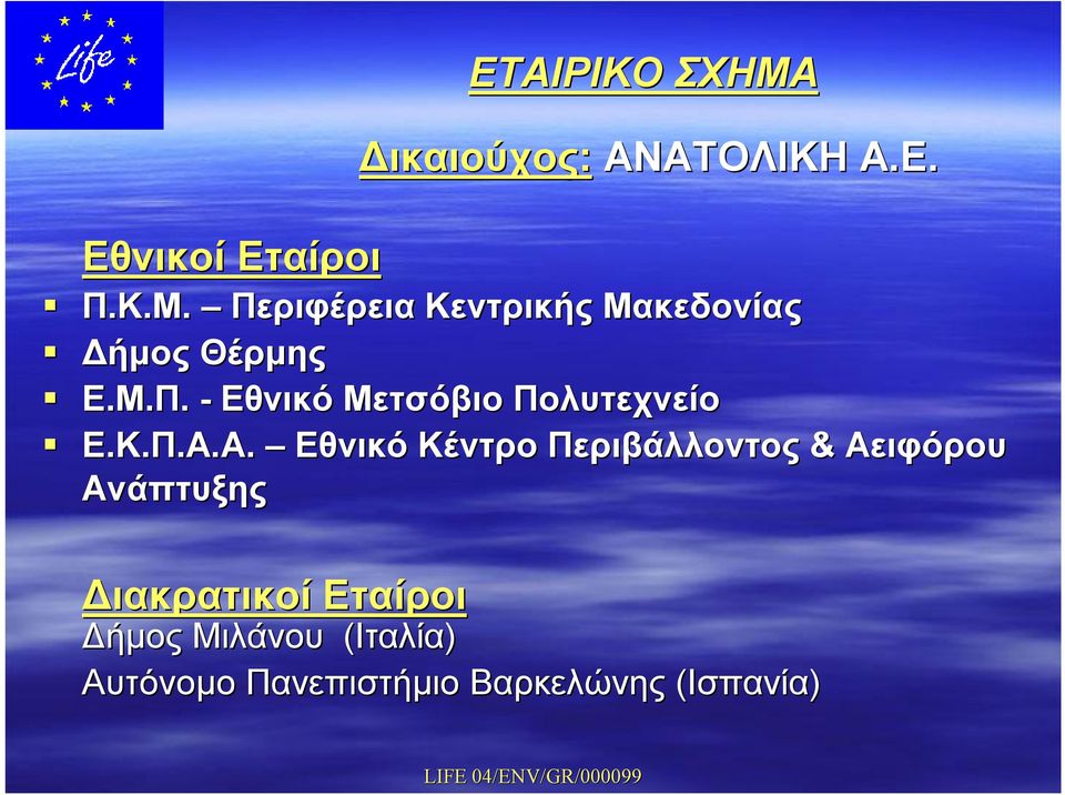Περιφέρεια Κεντρικής Μακεδονίας Δήμος Θέρμης Ε.Μ.Π. - Εθνικό Μετσόβιο Πολυτεχνείο Ε.